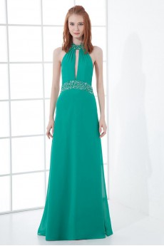 Satin Jewel Column Dress with Sequins