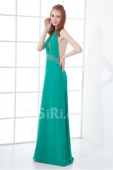 Satin Jewel Column Dress with Sequins