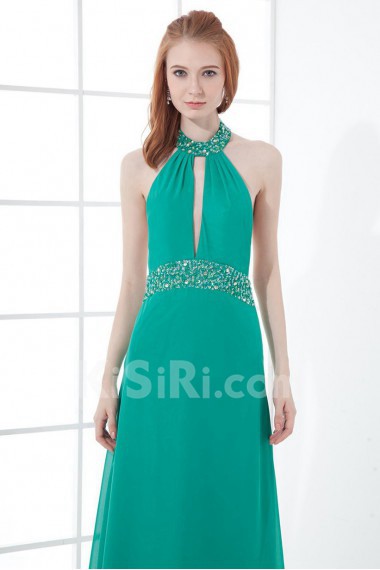 Satin Jewel Column Dress with Sequins