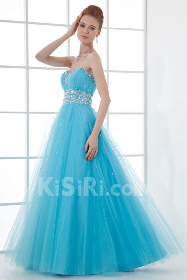 Net and Satin Sweetheart A Line Dress with Sequins