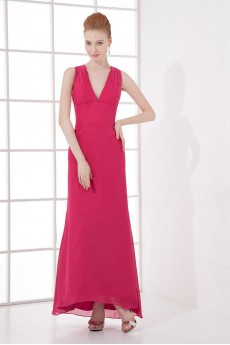 Chiffon V Neckline Column Ankle-Length Dress