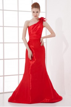 Satin Asymmetrical Sheath Dress with Hand-made Flower