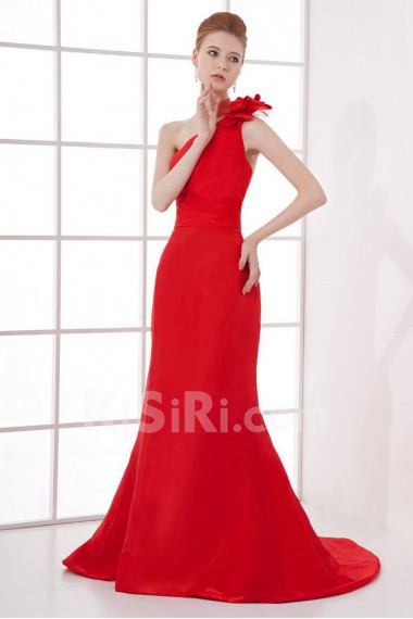Satin Asymmetrical Sheath Dress with Hand-made Flower