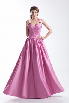 Taffeta Halter Dress with Embroidery