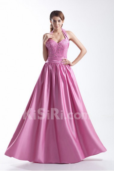 Taffeta Halter Dress with Embroidery