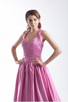 Taffeta Halter Dress with Embroidery