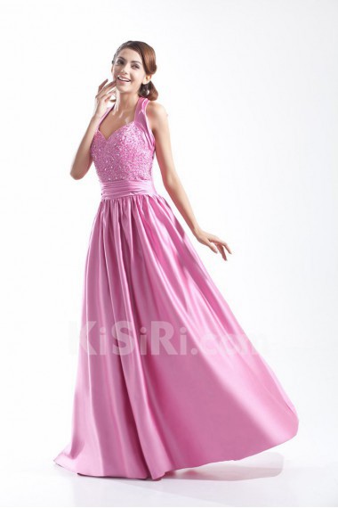 Taffeta Halter Dress with Embroidery