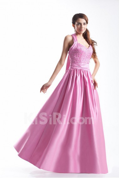 Taffeta Halter Dress with Embroidery