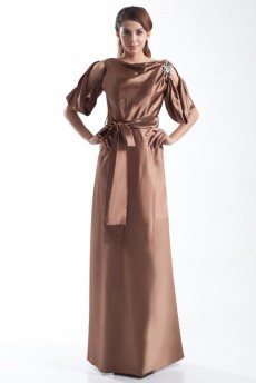 Satin Portrait Column Dress with Sash