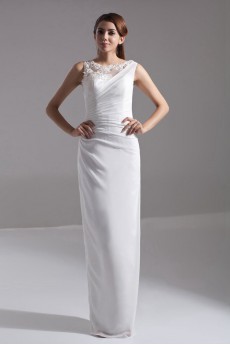 Chiffon Jewel Column Dress with Embroidery