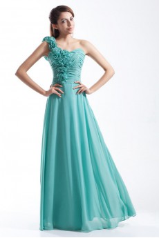 Chiffon One Shoulder Column Dress with Hand-made Flowers