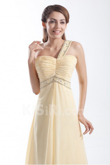 Chiffon One Shoulder Column Dress with Embroidery