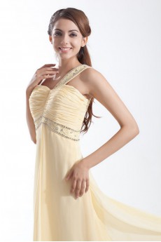 Chiffon One Shoulder Column Dress with Embroidery