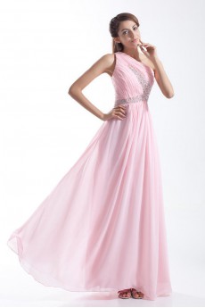 Chiffon Asymmetrical Column Dress with Embroidery