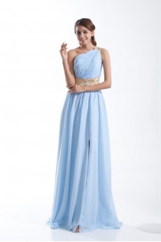 Chiffon Asymmetrical Column Dress with Embroidery