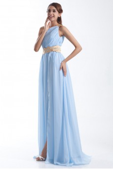 Chiffon Asymmetrical Column Dress with Embroidery