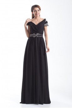 Chiffon Portrait Column Dress with Embroidery