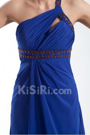 Chiffon One Shoulder Column Dress with Embroidery