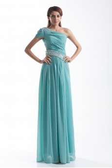 Chiffon Asymmetrical Column Dress with Embroidery