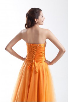 Taffeta and Net Strapless A Line Dress with Embroidery