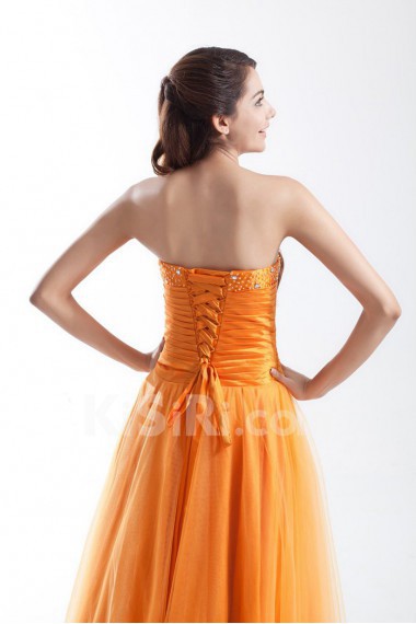 Taffeta and Net Strapless A Line Dress with Embroidery