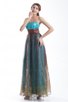 Organza Strapless Dress with Embroidery