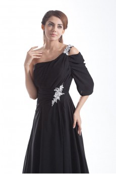 Chiffon Asymmetrical A Line Dress with Embroidery