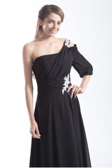 Chiffon Asymmetrical A Line Dress with Embroidery