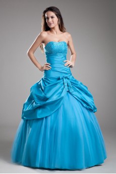 Taffeta Strapless Ball Gown with Embroidery