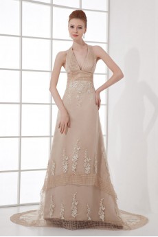 Organza V Neckline Empire Dress with Embroidery