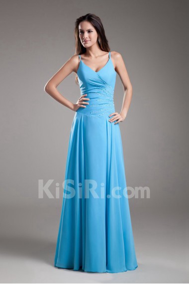 Chiffon V-Neck A Line Dress with Embroidery