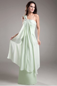 Chiffon One Shoulder Column Dress with Embroidery