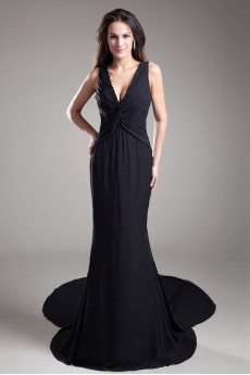 Chiffon V-Neck Sheath Dress with Embroidery