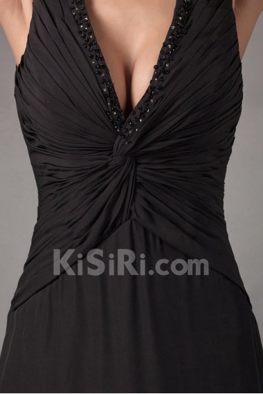 Chiffon V-Neck Sheath Dress with Embroidery