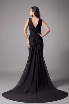 Chiffon V-Neck Sheath Dress with Embroidery