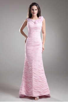 Chiffon Jewel Sheath Dress with Hand-made Flowers