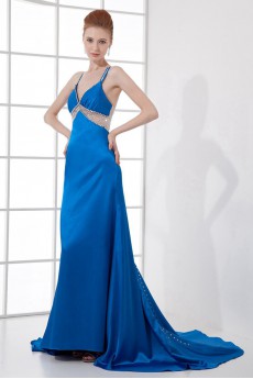 Satin V Neckline Column Beaded Dress