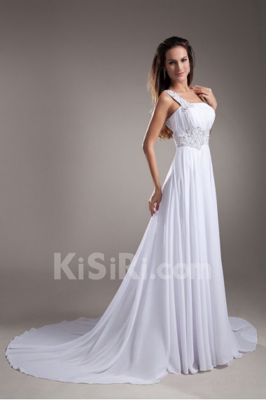 Chiffon One Shoulder Empire Dress with Embroidery