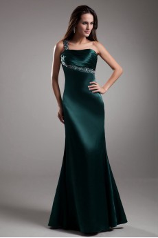 Satin One Shoulder Sheath Dress with Embroidery