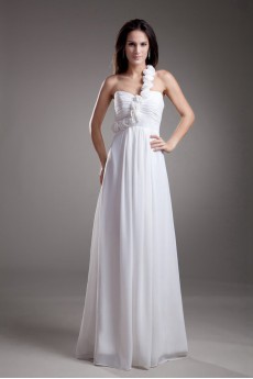 Chiffon One Shoulder Empire Dress with Hand-made Flowers