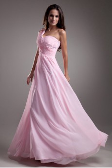 Chiffon One Shoulder A Line Dress with Embroidery