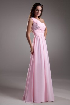 Chiffon One Shoulder A Line Dress with Embroidery