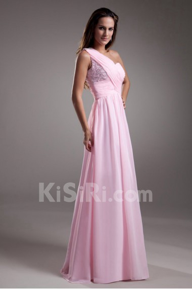 Chiffon One Shoulder A Line Dress with Embroidery