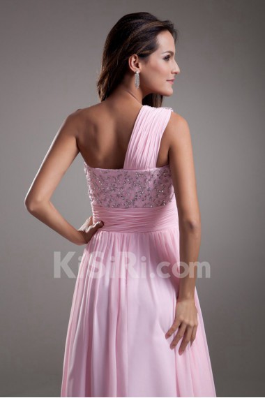 Chiffon One Shoulder A Line Dress with Embroidery