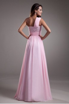 Chiffon One Shoulder A Line Dress with Embroidery