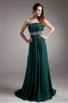 Chiffon Strapless Coloum Dress with Embroidery