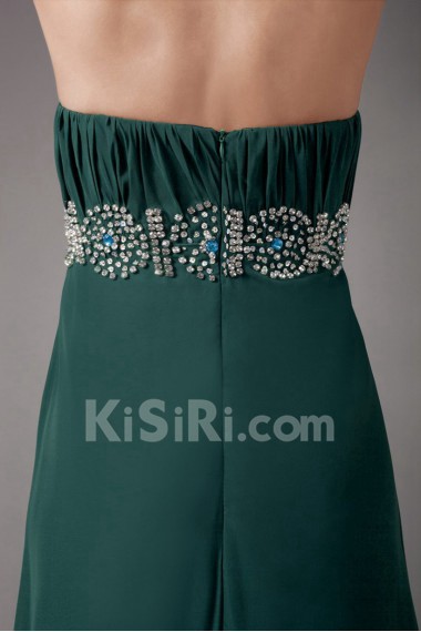 Chiffon Strapless Coloum Dress with Embroidery