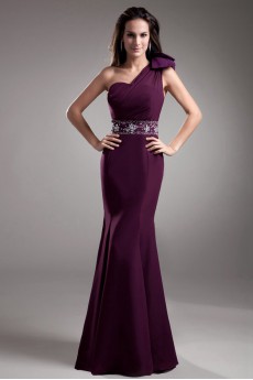 Chiffon One Shoulder Sheath Dress with Embroidery