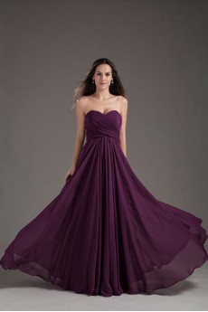 Chiffon Sweetheart Column Purple Dress with Crisscross Ruched Bodice