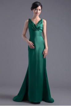 Satin V Neckline Sheath Dress with Sash